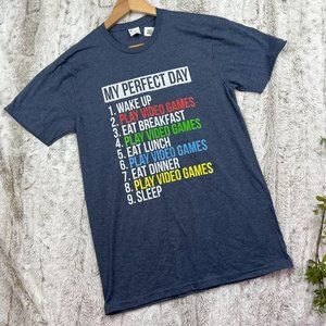 Heather Blue My Perfect Day Gamer Tee Shirt Size S Small Mens Short Sleeve Top